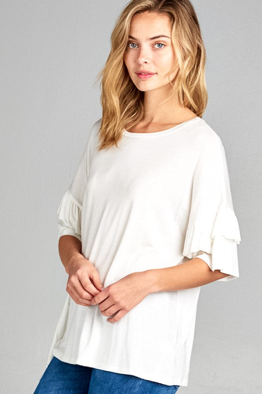 Plus Solid Ruffle Sleeve Everyday Top