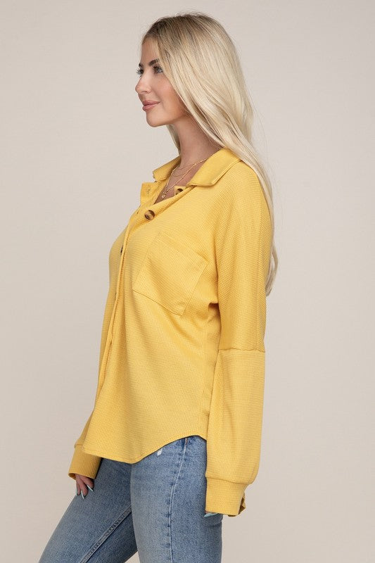 Yellow Drop Shoulder Patch Pocket Shirt
