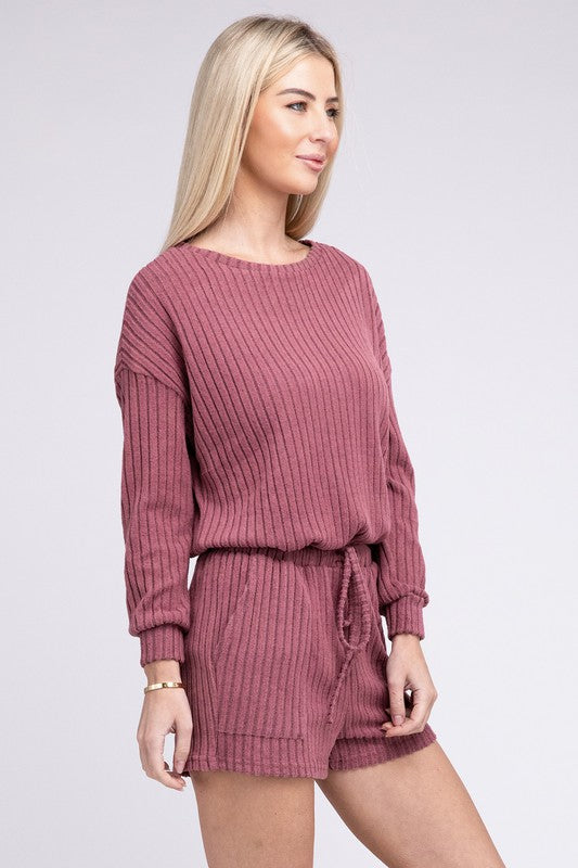 Ribbed Knit Long Sleeve Romper