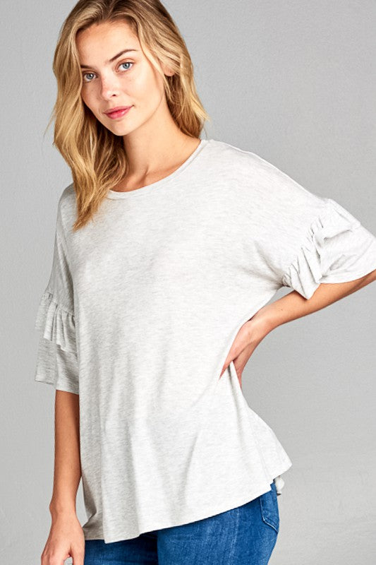 Plus Solid Ruffle Sleeve Everyday Top