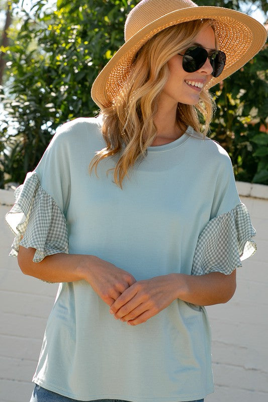 Gingham Ruffle Sleeve Top