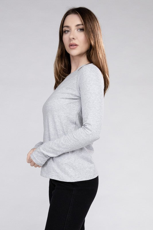 Cotton Crew Neck Long Sleeve T-Shirt