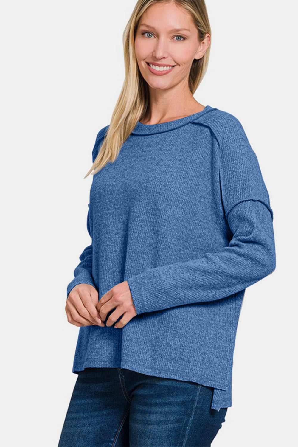 Brushed Ribbed Hacci Hi-Low Sweater