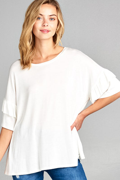 Plus Solid Ruffle Sleeve Everyday Top