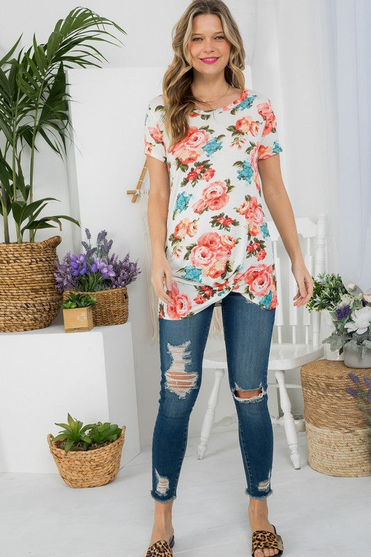 Floral Front Twist Tunic Top