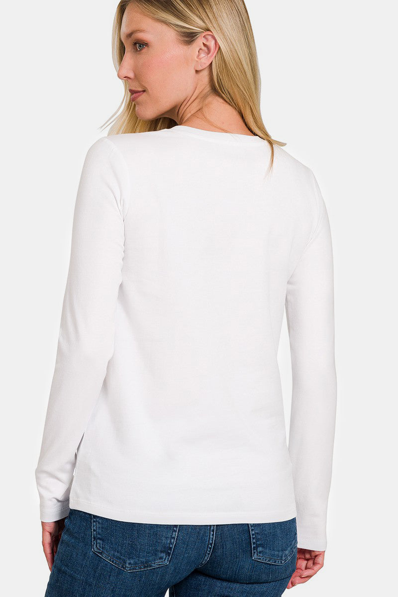 Cotton Crew Neck Long Sleeve T-Shirt