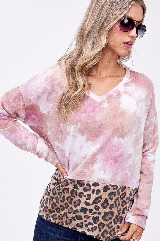 Cloud Tie Dye Cheetah Mix Pullover Top