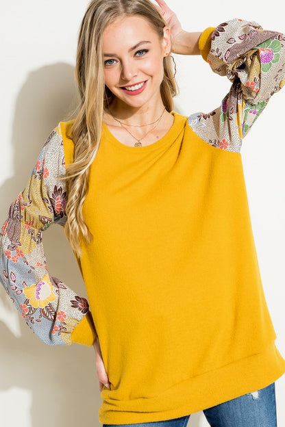 Plus Floral Woven Bubble Puff Sleeve Top