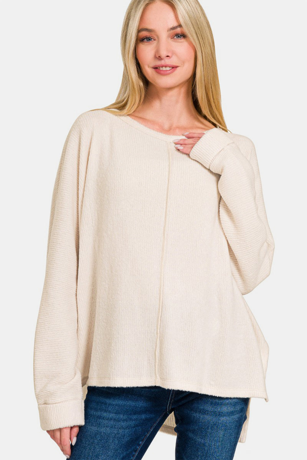 Ribbed Center Seam Dolman Sleeve Top