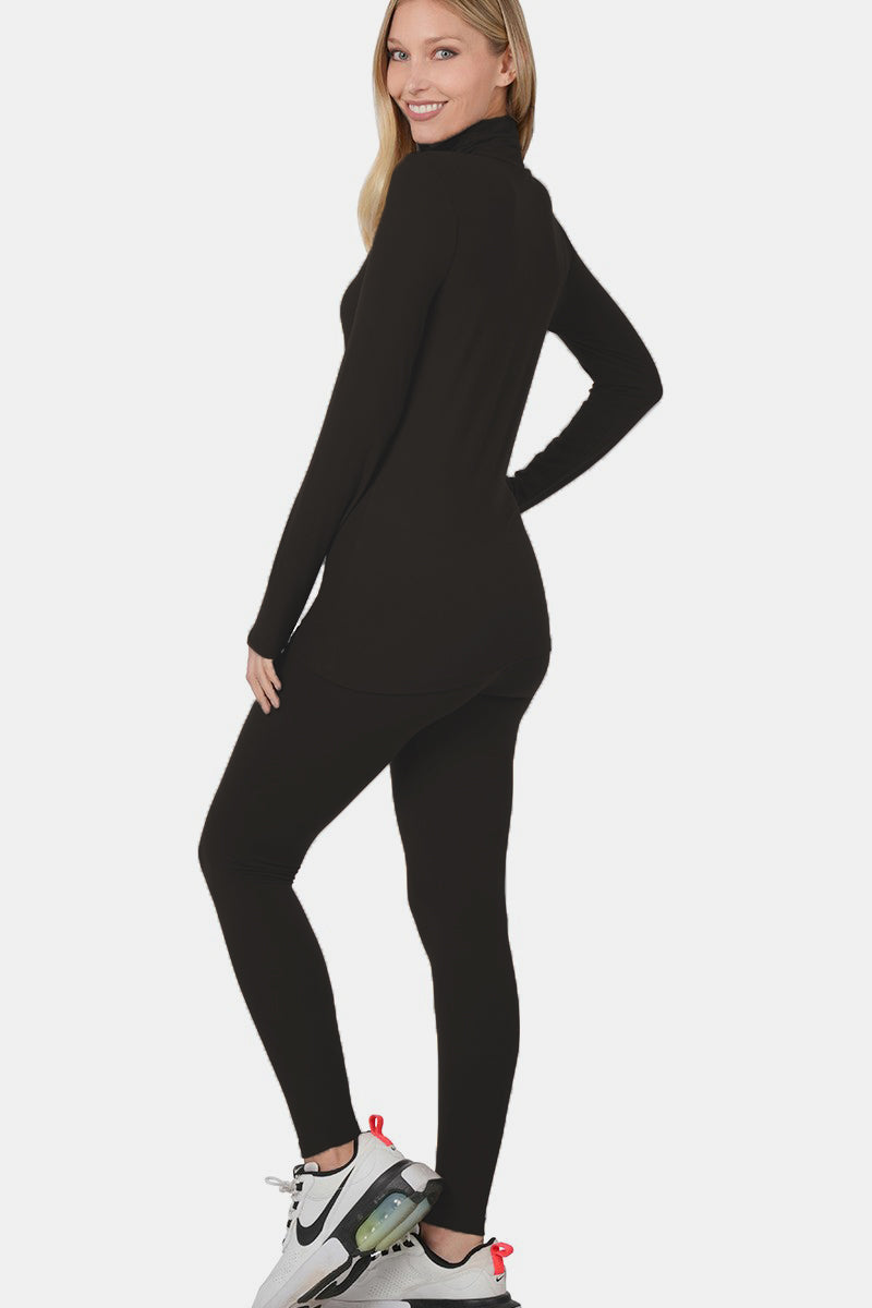 Microfiber Mock Neck Top & Leggings Set