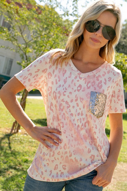 French Terry Animal Sequin Pocket Boxy Tee