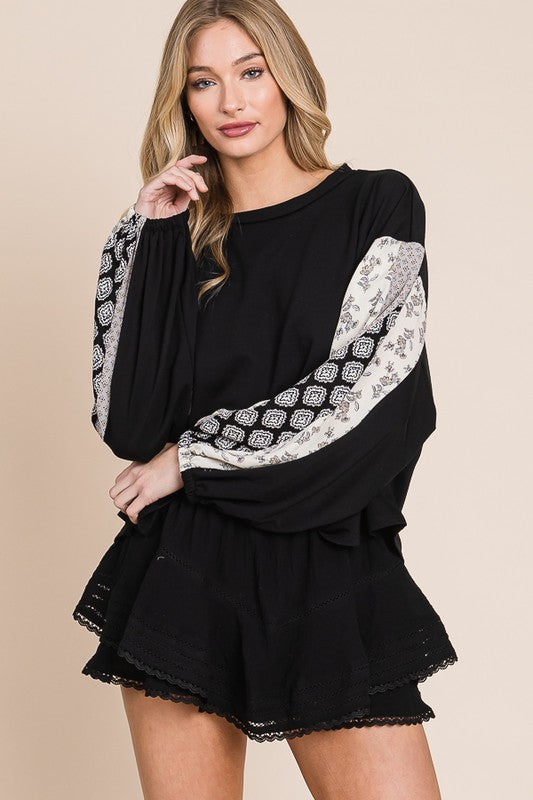 Plus Boho Bubble Sleeve Oversized Top