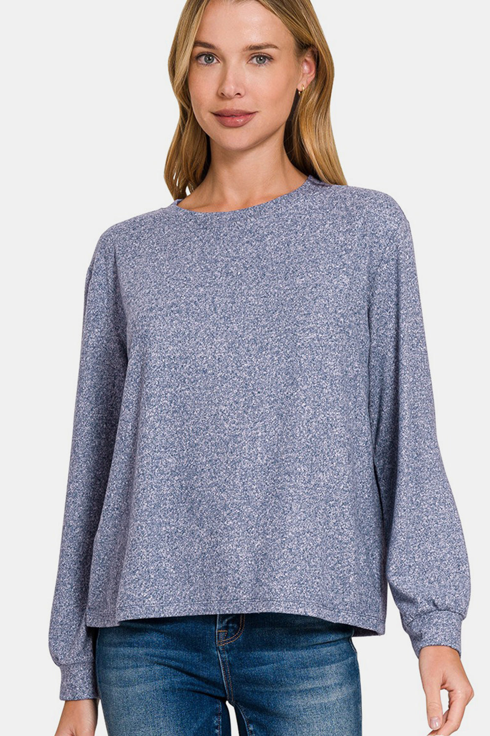 Soft Melange Hacci Round Neck Long Sleeve Tee