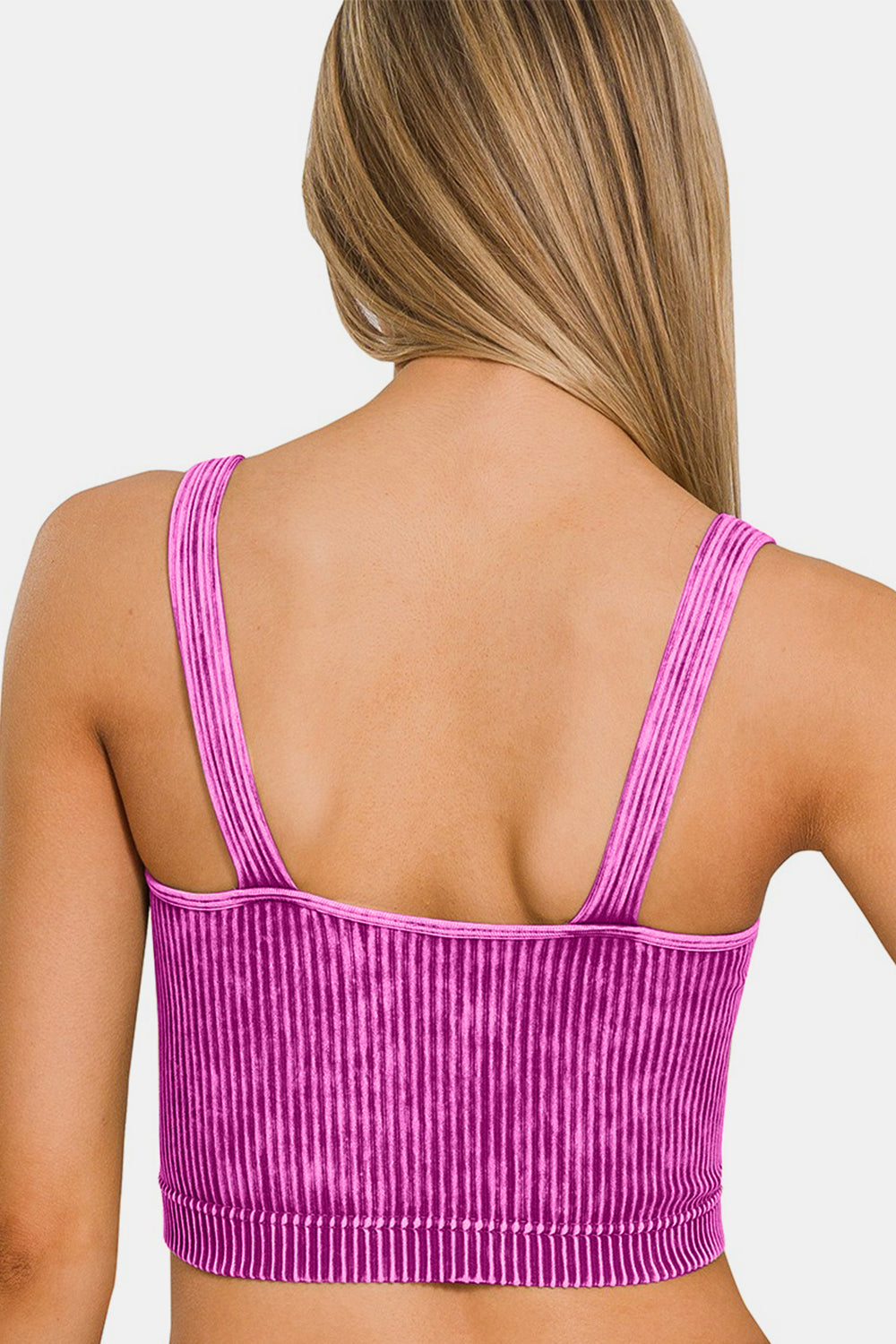 Washed Ribbed Cropped Seamless V-Neck Tank Top