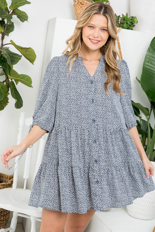 Plus Leopard Button Down Babydoll Woven Dress