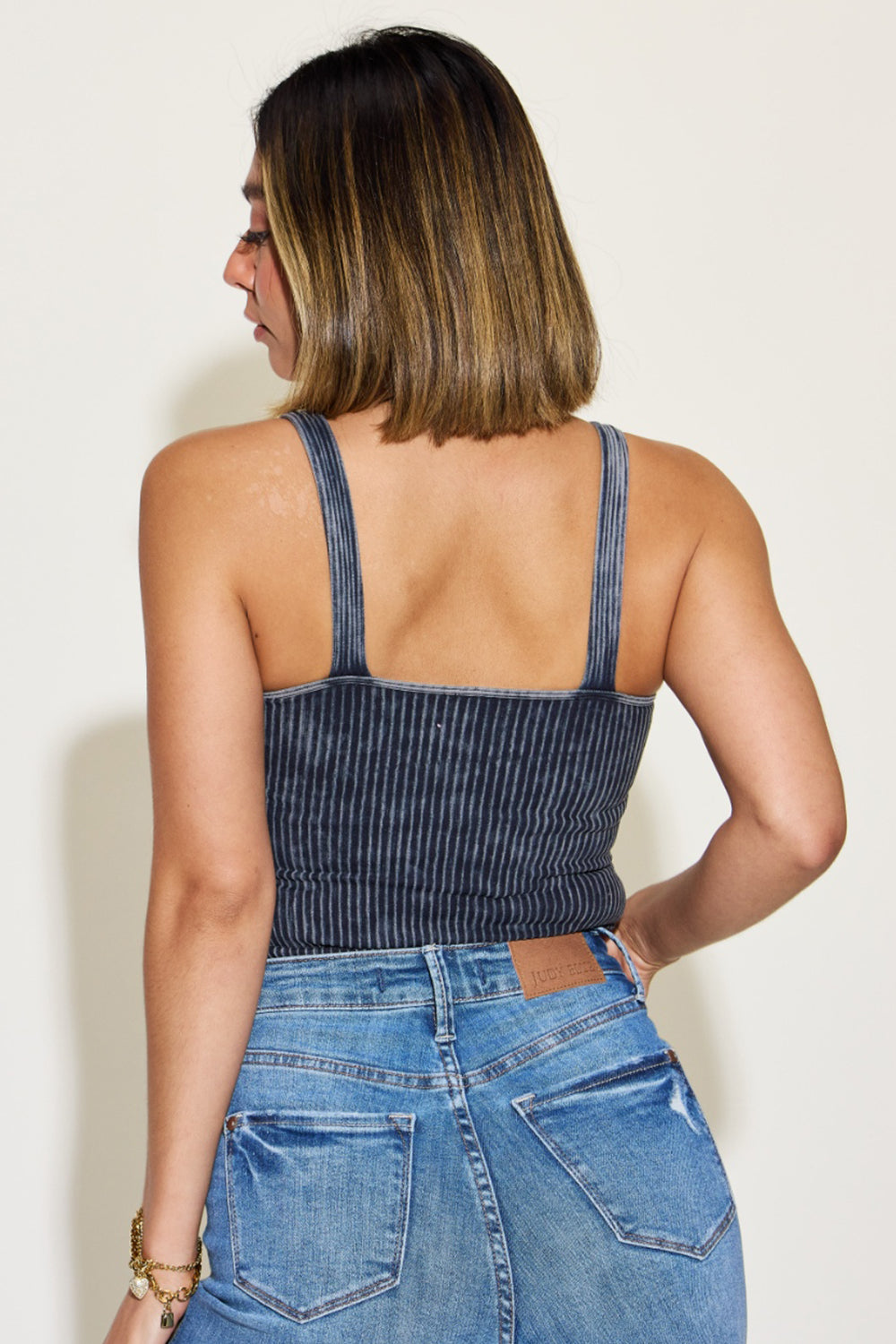 Washed Ribbed Square Neck Tank Top