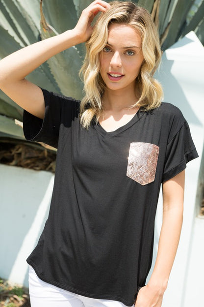 Plus Solid Sequin Pocket Boxy Tee