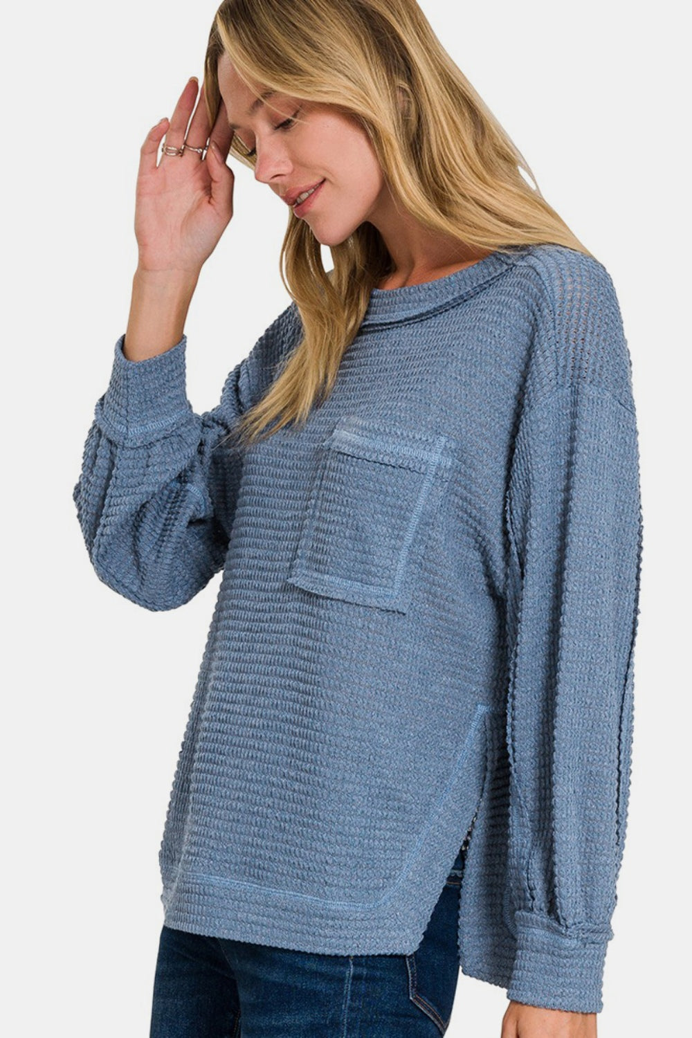 Hi-Low Exposed Seam Long Sleeve Top