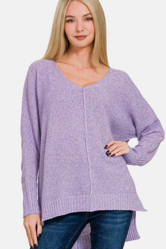 V-Neck Center Seam Hi-Low Sweater