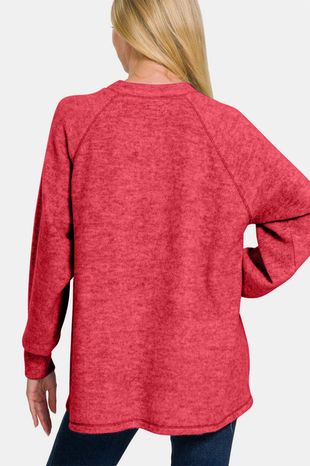 Brushed Melange Hacci Oversized Henley Placket Sweater