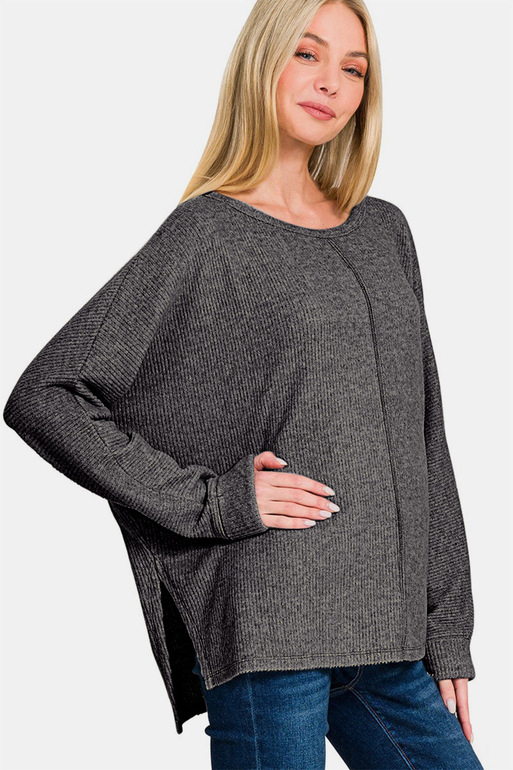 Ribbed Center Seam Dolman Sleeve Top