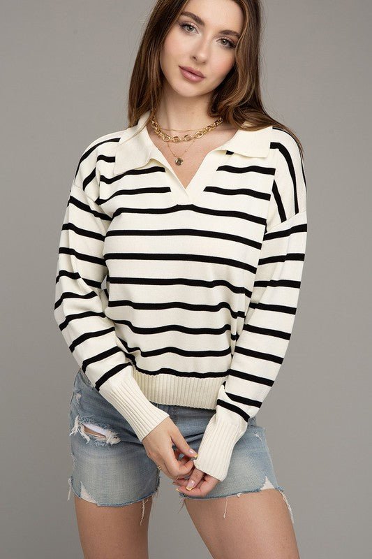 Stripe Collared Knit Sweater