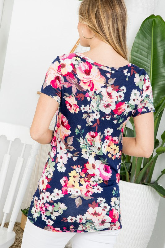 Floral Front Twist Tunic Top