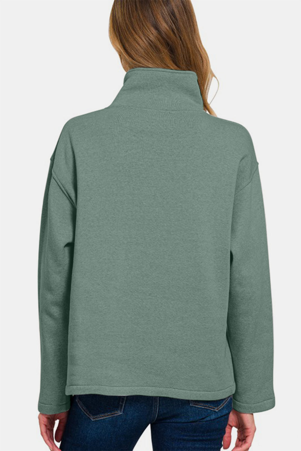 Fleece High Neck Half Snap Button Front Sweatshirt