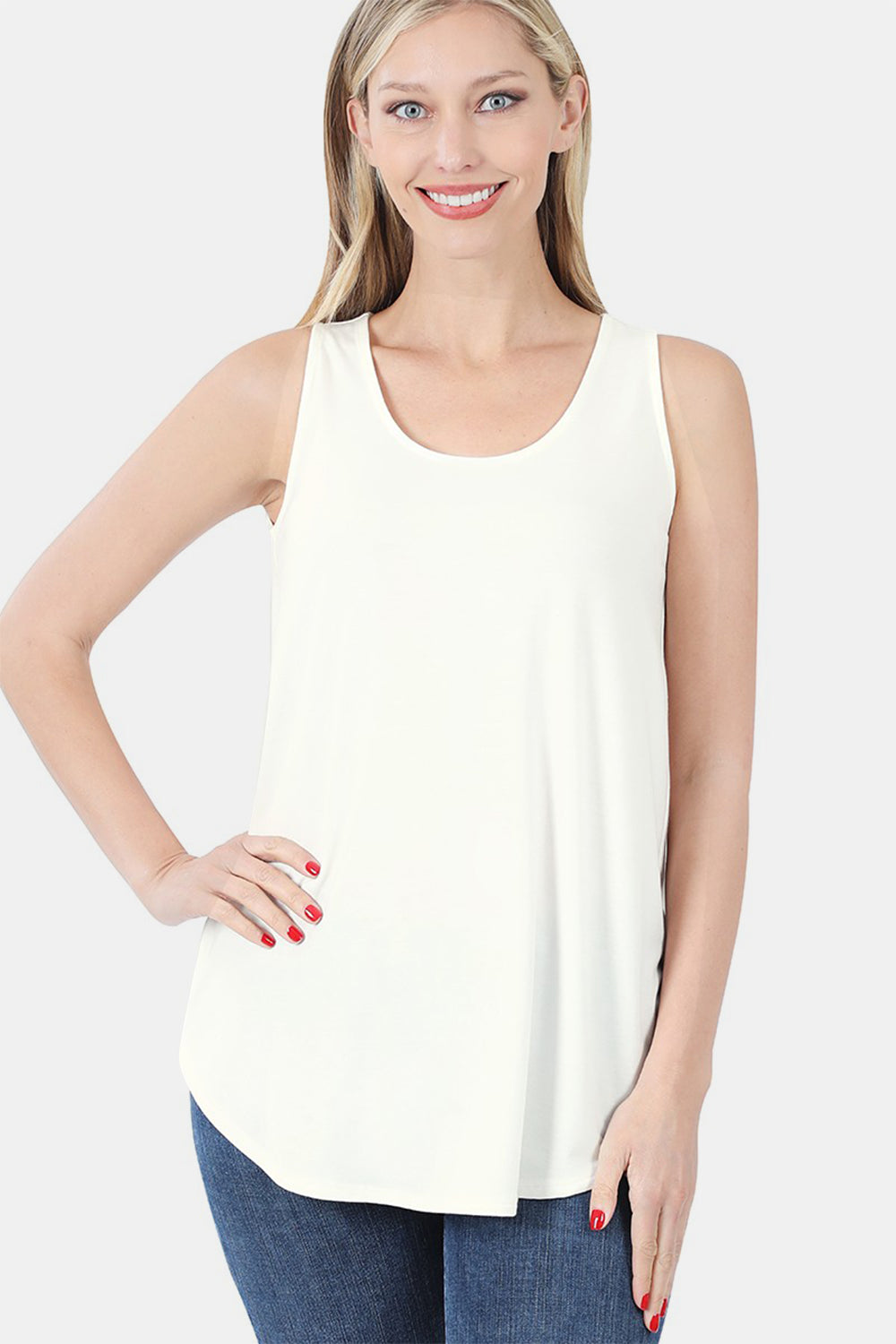 Sleeveless Round Neck Round Hem Top