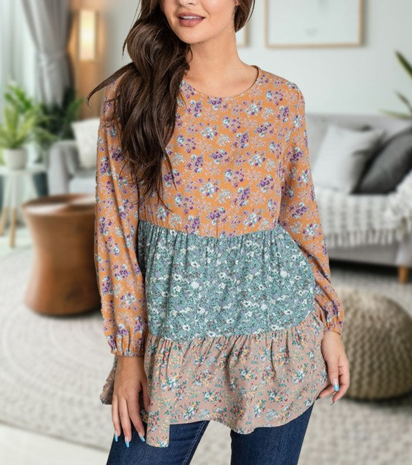 Woven Ditsy Floral Tiered Tunic