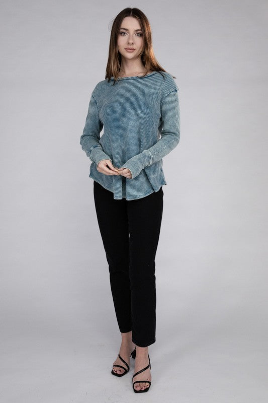 Washed Baby Waffle Long Sleeve Top