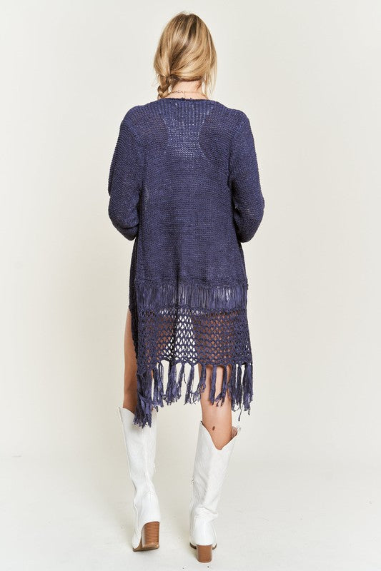 Plus Fringe Knit Cardigan