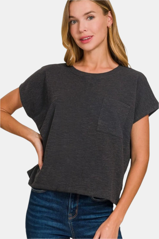 Black Slub Relaxed Crop Top