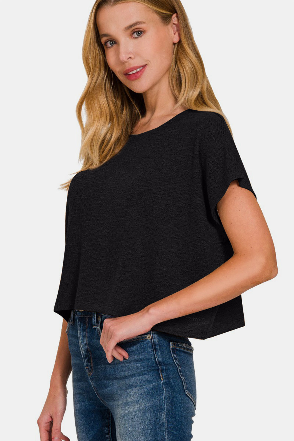 Knit Round Neck Cropped Top