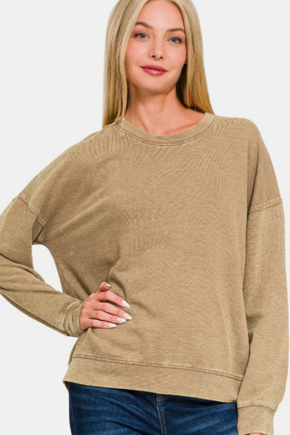 F/Terry Washed Round-Neck Pullover Sweatshirt