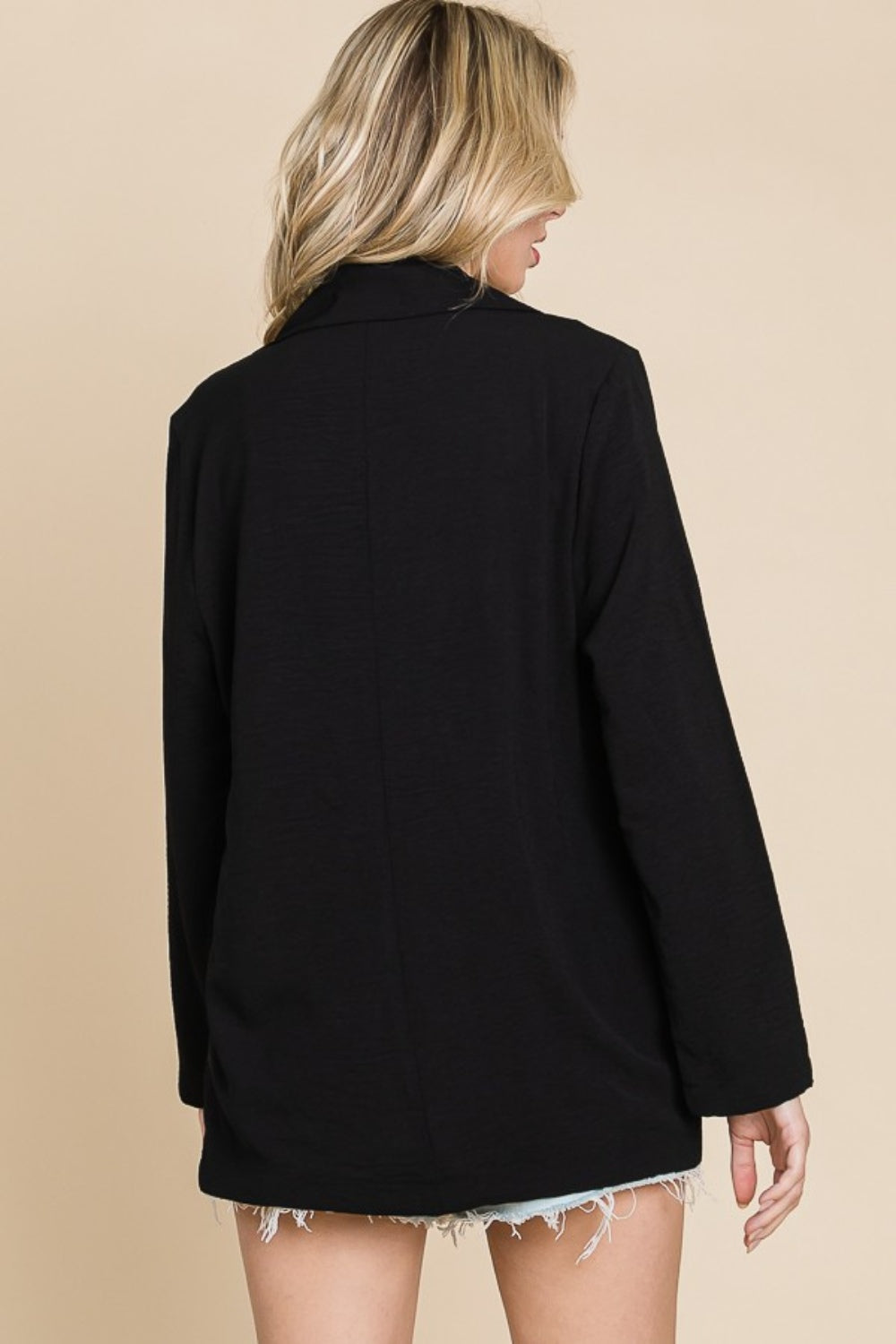 Black One Button Long Sleeve Blazer with Pockets