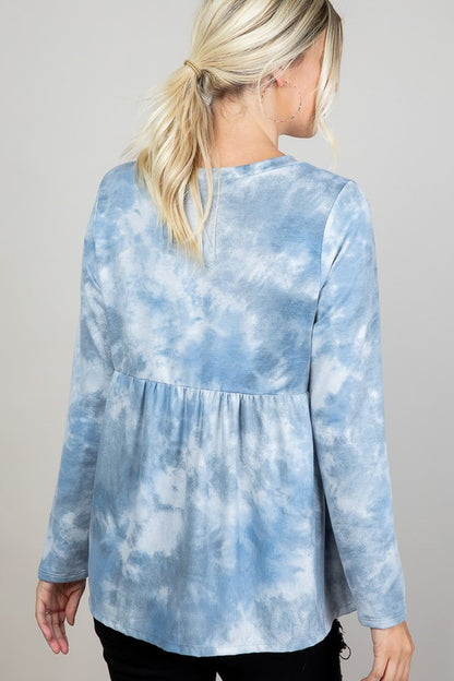 Cloud Tie Dye V-Neck Babydoll Top