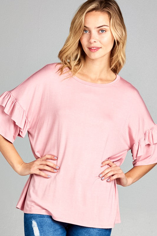 Plus Solid Ruffle Sleeve Everyday Top