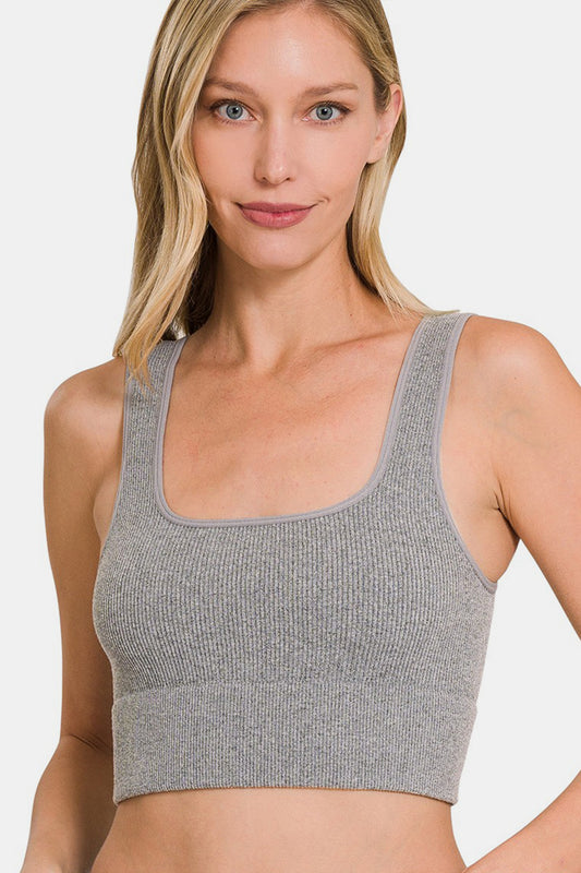 Ribbed Square Neck Cropped Tank Top