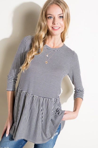 Plus Pin Stripe Babydoll Tunic Top