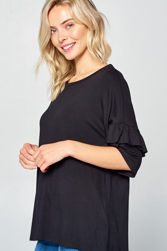 Plus Solid Ruffle Sleeve Everyday Top