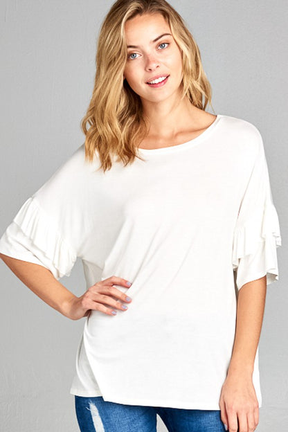 Plus Solid Ruffle Sleeve Everyday Top