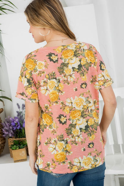 Allover Floral V-Neck Pocket Tee