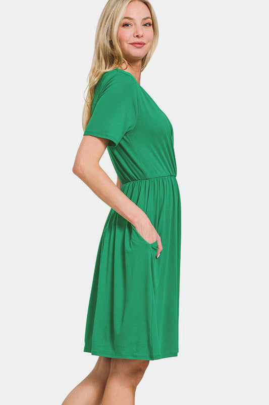 Brushed DTY Buttery Soft Fabric Surplice Dress