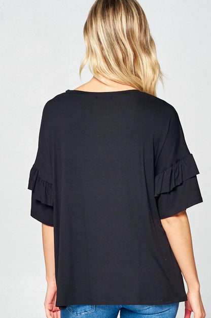 Plus Solid Ruffle Sleeve Everyday Top