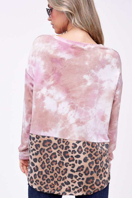 Cloud Tie Dye Cheetah Mix Pullover Top