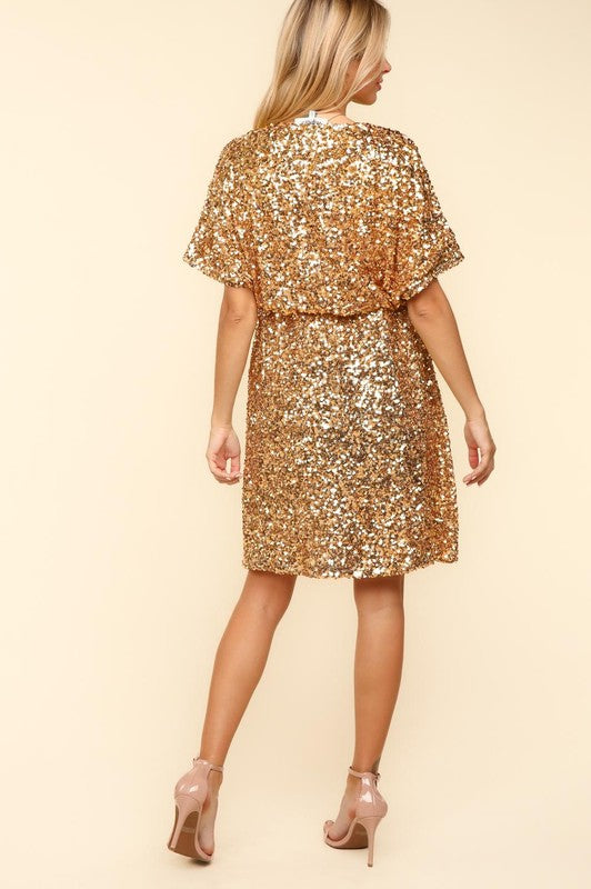 Gold Sequin Lined Dolman Dress