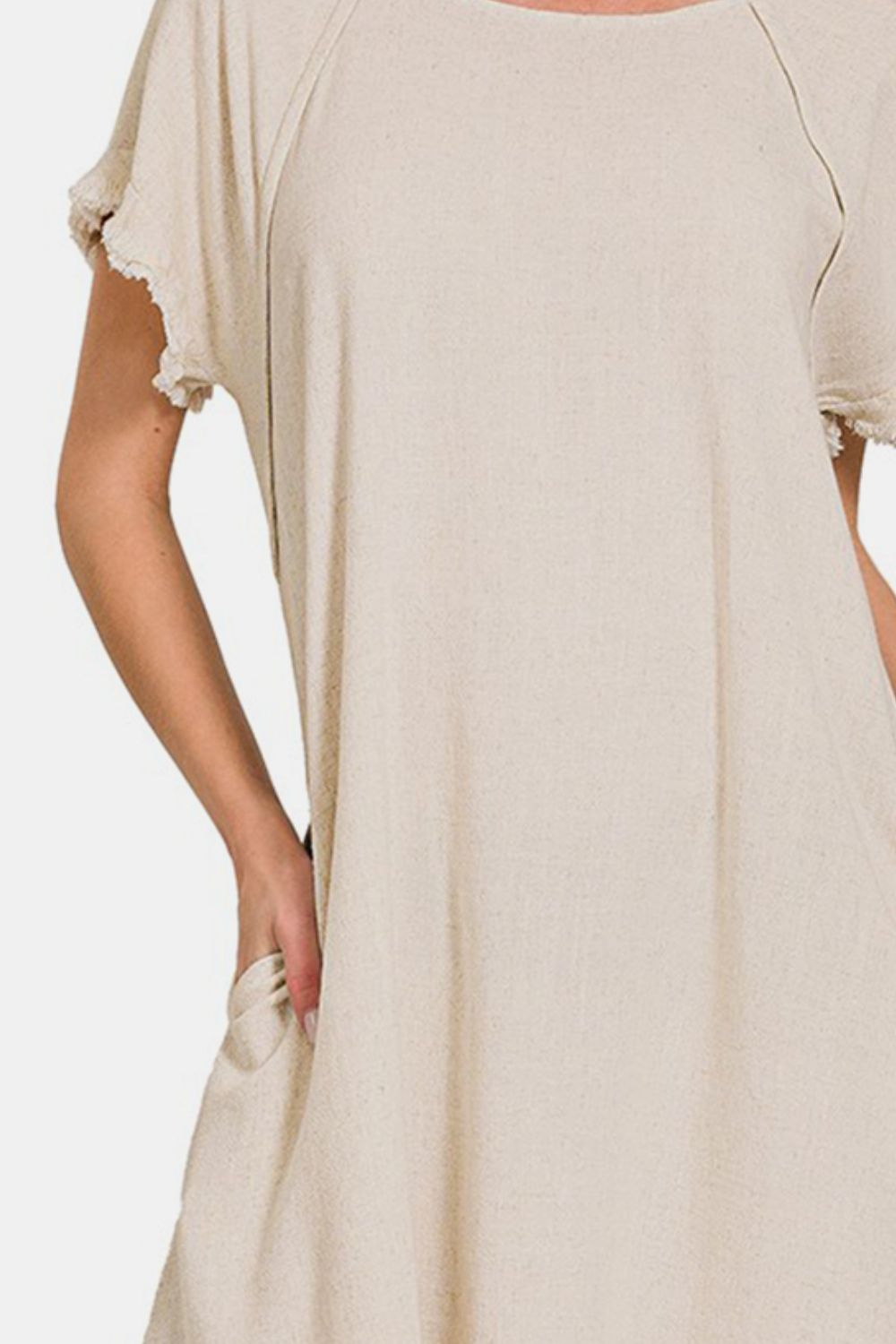 Linen Blend Fringe Edge High Low Flowy Dress