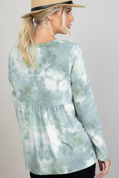 Cloud Tie Dye V-Neck Babydoll Top