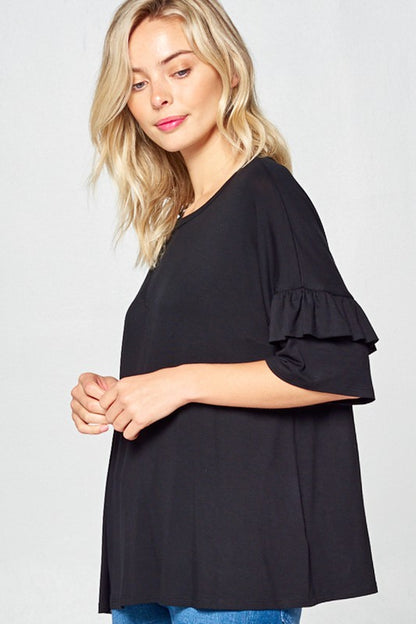 Plus Solid Ruffle Sleeve Everyday Top